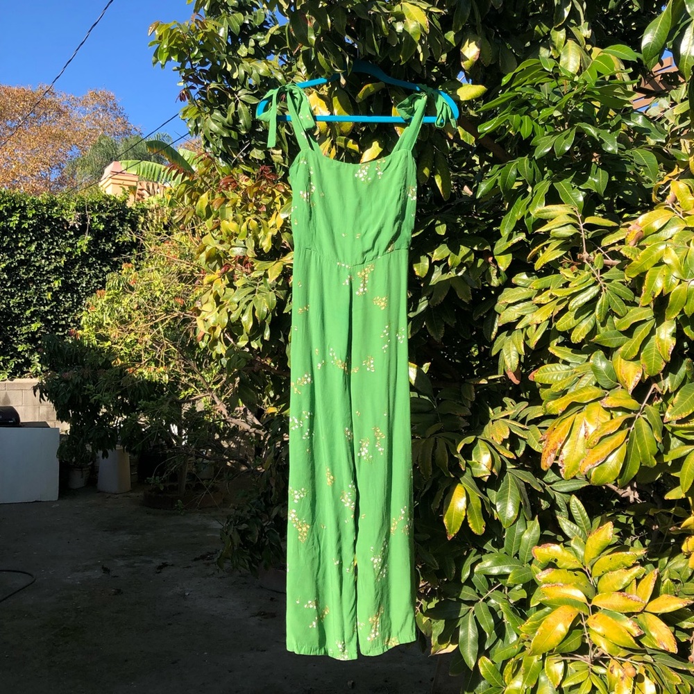 Faithfull the brand green floral sleeveless jumpsuit